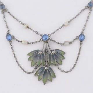 Vtg Antique Art Nouveau 800 Silver Plique A Jour Festoon Enamel Paste Necklace 5