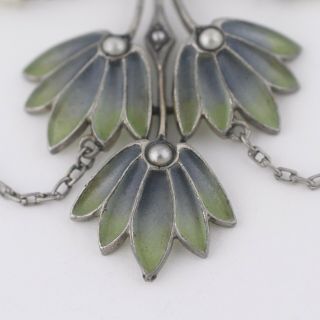 Vtg Antique Art Nouveau 800 Silver Plique A Jour Festoon Enamel Paste Necklace 7