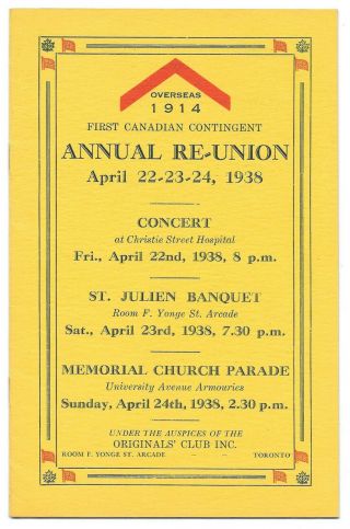 Ww1 Wwi Cef 1st Contingent Reunion Toronto 1938 - Ypres / St Julien