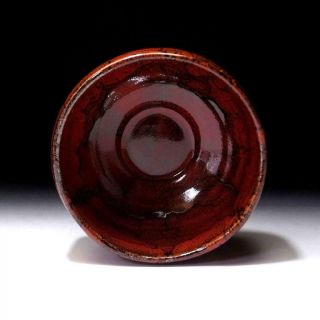 AH2: Japanese Pottery Tea Bowl,  Seto Ware,  Samurai Red Glaze 6