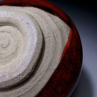 AH2: Japanese Pottery Tea Bowl,  Seto Ware,  Samurai Red Glaze 8