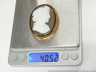 Massive 18k Gold Cameo Pin Antique Finely Carved Hard Stone Signed Numbered 40gr 11