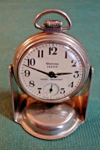Vintage Rare Westclox Scotty Pocket Watch On Rare Stand