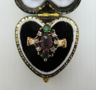 Antique Victorian Gold,  Ruby,  Green Garnet & Diamond Ring 10