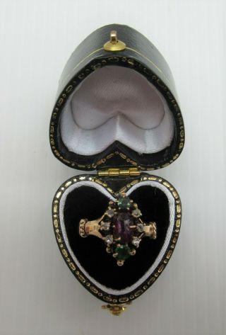 Antique Victorian Gold,  Ruby,  Green Garnet & Diamond Ring 2