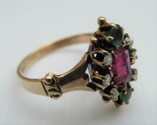 Antique Victorian Gold,  Ruby,  Green Garnet & Diamond Ring 4
