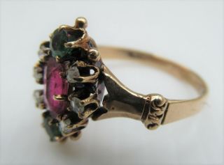 Antique Victorian Gold,  Ruby,  Green Garnet & Diamond Ring 5