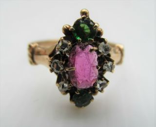 Antique Victorian Gold,  Ruby,  Green Garnet & Diamond Ring 9