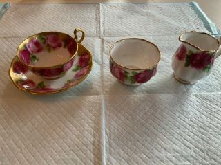 Royal Albert Old English Rose Teacup/ Creamer Sugar Matched