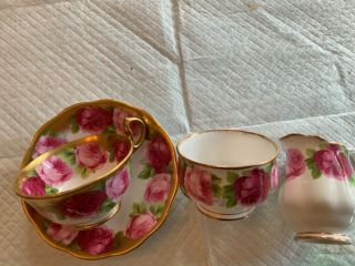 ROYAL ALBERT OLD ENGLISH ROSE TEACUP/ CREAMER SUGAR MATCHED 3