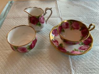 ROYAL ALBERT OLD ENGLISH ROSE TEACUP/ CREAMER SUGAR MATCHED 8