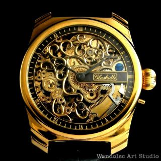 Vintage Mens Wrist Watch Glashutte Uhren Gold Skeleton Men 