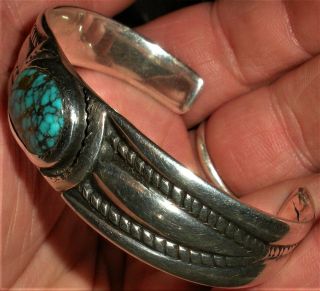 Antique C.  1910 Navajo Ingot Coin Silver Turquoise Bracelet Great File Work Vafo