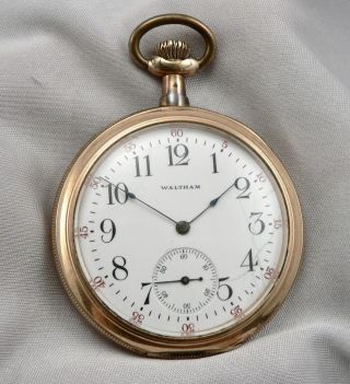 C1907 Vintage Waltham Gold Filled Open Face Pocket Watch Size 12s 15j Jewels
