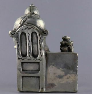 Collect Antique Tibet Silver Hand Carve Ancient Merchant & Wealth Amusing Statue 4