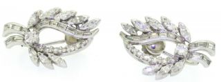 Antique Art Deco heavy Platinum 3.  50CT VS1/F diamond floral screw back earrings 3