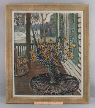 Lrg Antique Russell Cheney American Impressionist Still Life Flower Oil Painting