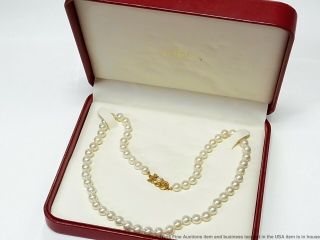 Mikimoto 18k Gold Necklace 6.  5mm Cultured Akoya Pearl Strand W Orig Box