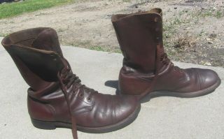 Rare Pair Ww2 Us Army Brown Jump Boots With Cap Toe Size 12 E Wwii Brown