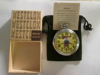 Vintage 16s Westclox Superman Theme Dial & Case & Box Runs Well.