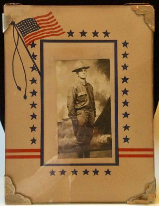 World War I Military Photo Glass Patriotic Frame Flag Stars Post Card Dough Boy