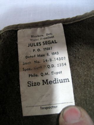 WWII waterproof insulating Dog Blanket or war dogs dated 1943 5