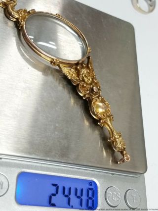 Most Art Nouveau 18k Gold Cherub Serpent Lorgnette Antique Folding Opera Glasses 12
