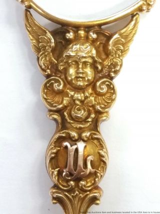 Most Art Nouveau 18k Gold Cherub Serpent Lorgnette Antique Folding Opera Glasses 3