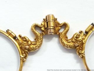 Most Art Nouveau 18k Gold Cherub Serpent Lorgnette Antique Folding Opera Glasses 5