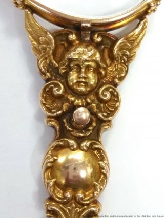 Most Art Nouveau 18k Gold Cherub Serpent Lorgnette Antique Folding Opera Glasses 6