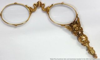 Most Art Nouveau 18k Gold Cherub Serpent Lorgnette Antique Folding Opera Glasses 9