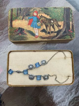 Antique Mini Little Red Riding Hood And Wolf Jewelry And Boxes - Germany