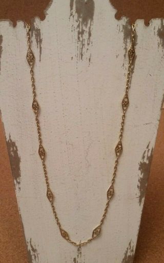 Antique 18k Yellow Gold Filigree Chain Necklace Art Nouveau 22 1/2 " Long 11g