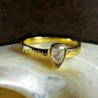 Sparkling Pear Shape Rose Cut Diamond Ring Solid 22k Gold Ring