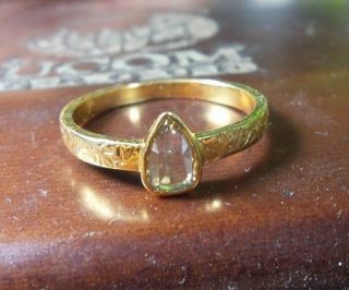 Sparkling Pear Shape Rose Cut Diamond Ring Solid 22K Gold ring 4