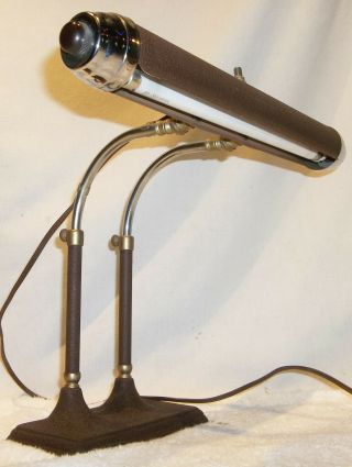 Art Deco Desk Bankers Fluorescent Chrome & Brown Adjustable Desk Lamp Exlnt