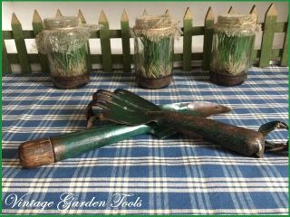 2 Vintage Garden Hand Tools Green Fork Claw & Shovel Trowel