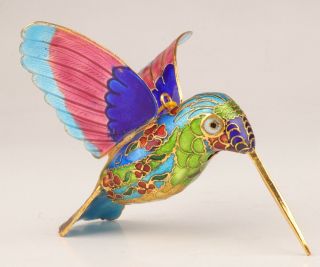 Gift Rare Cloisonne Enamel Pendant Statue Hummingbird Hand - Carved Old