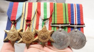 Wwii British Army 5 Place Full Size Medal Bar Mounted