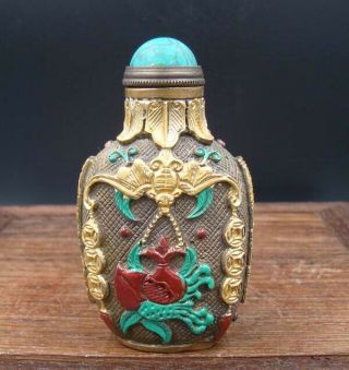 Collectible 100 Handmade Carving Painting Brass Snuff Bottles No - 26