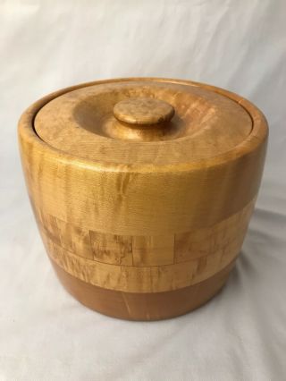 Vintage Wood Round Covered Salt Box Cookie Jar Trinket Storage Table Decor Maple