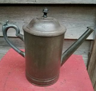 Tin Tea Coffee Pot Make Do Repair Pewter Handle Antique