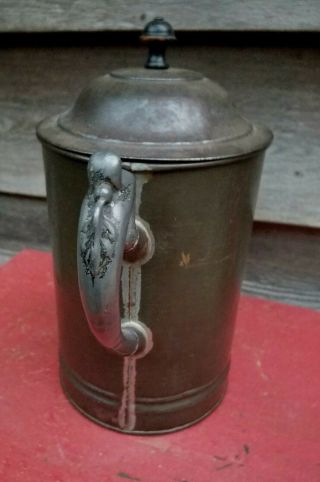 Tin Tea Coffee Pot Make Do Repair Pewter Handle Antique 2