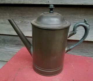 Tin Tea Coffee Pot Make Do Repair Pewter Handle Antique 3