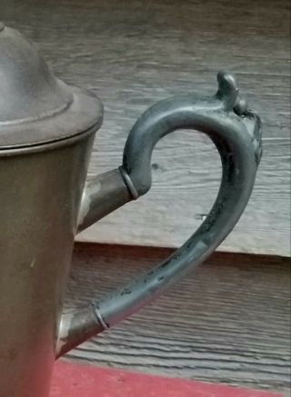 Tin Tea Coffee Pot Make Do Repair Pewter Handle Antique 4