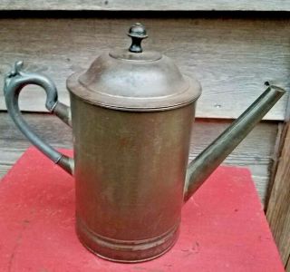 Tin Tea Coffee Pot Make Do Repair Pewter Handle Antique 6