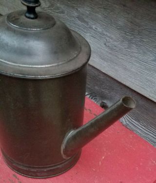 Tin Tea Coffee Pot Make Do Repair Pewter Handle Antique 7