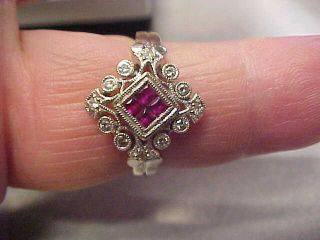Estate Ladies Diamond Ruby Ring 14k White Gold Size 8.  5 Weighs 3.  5 Grams