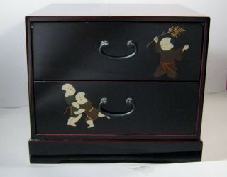 Japanese Aizu Urushi Lacquer Wooden Small Chest Of Drawers
