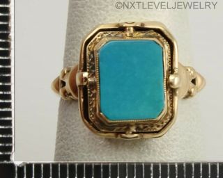 RARE Antique Art Deco Opal & Persian Turquoise Inlay 10k Gold Cocktail Flip Ring 12